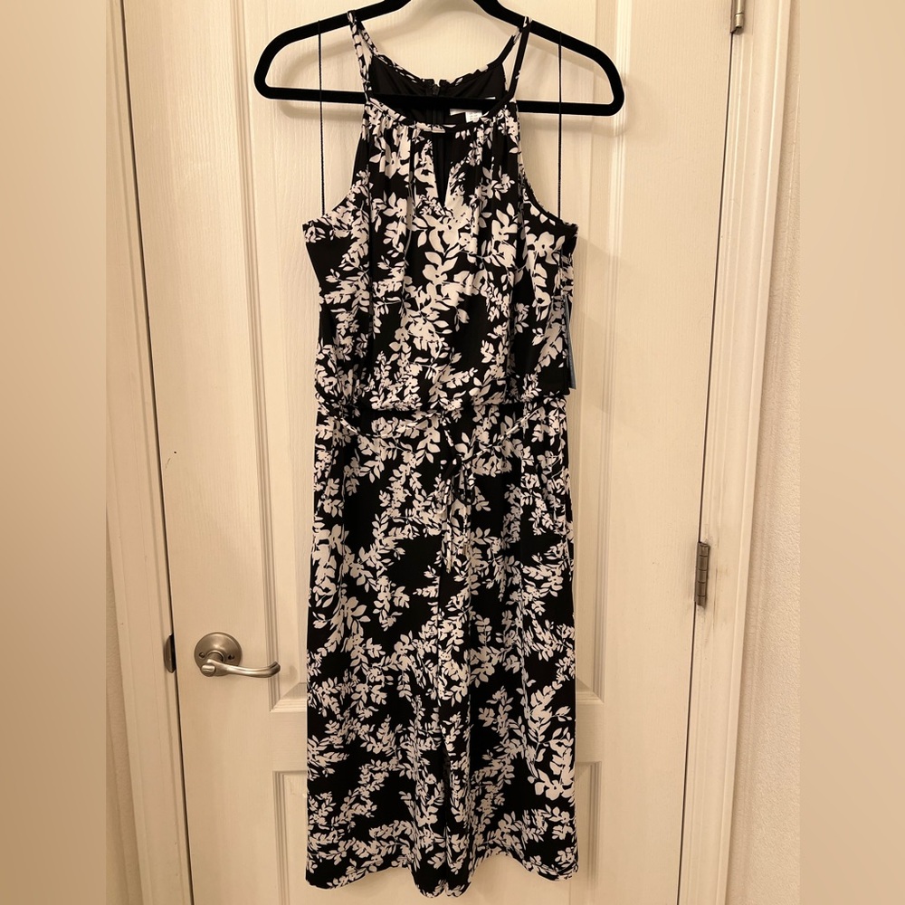 Black and white one piece capri.  Can be styled with heels or flats.